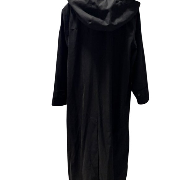 Herman Kay Long Black Hooded Maxi Overcoat Raincoat Button Front Pocket Size 1X - Picture 4 of 8